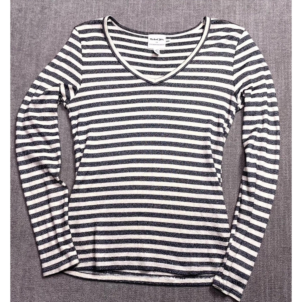 Michael Stars Anthropologie Long Sleeve Top Womens XS/S Black White Striped